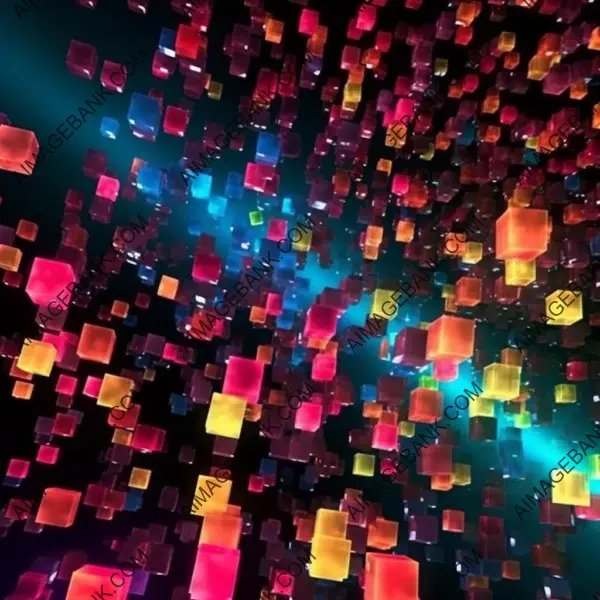 Fluorescent Delights: Small Glowing Cubes in Abstract Art