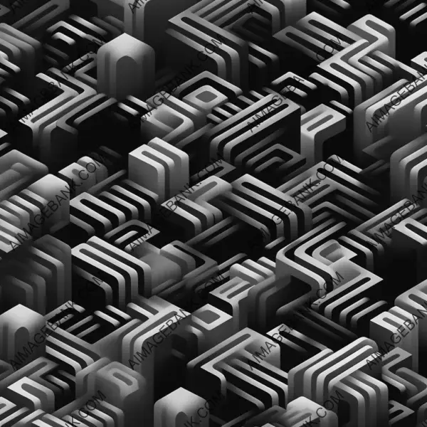 Isometric Illustration of Grayscale Abstract Pattern