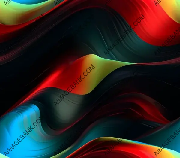 Vibrant Textures: Wavy 3D Art with Black, Neon Green, Light Blue, and Red