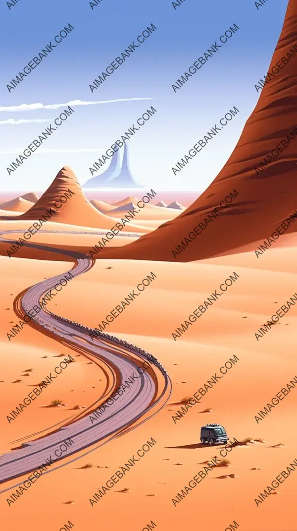 Curved Road in Desert Painting