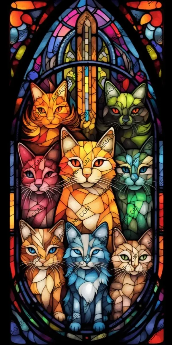 Chibi style cats stained vibrant