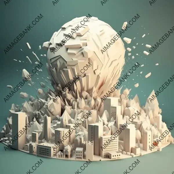 Cityscape destruction: Layered paper asteroid&#8217;s impact