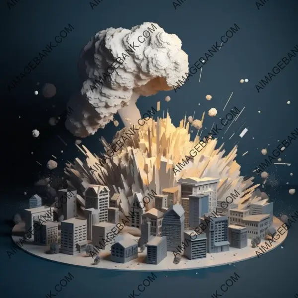 Destruction of cityscape: Layered paper asteroid&#8217;s chaos