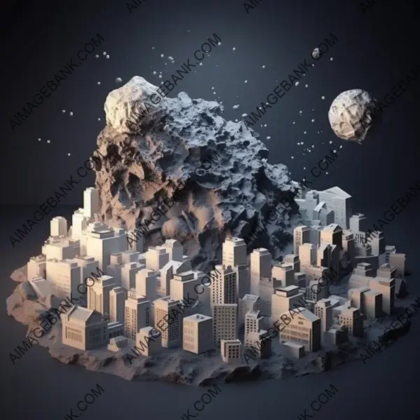 Chaos unleashed: Layered paper asteroid destroys city