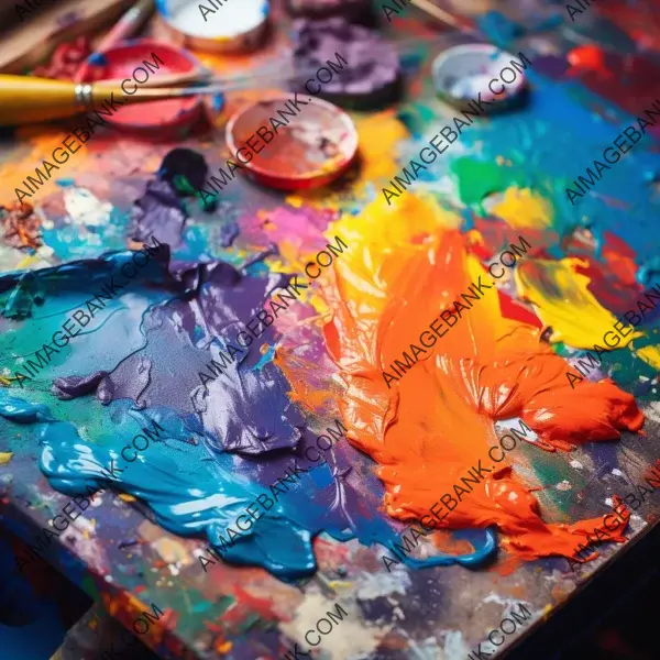 Vibrant colors on an art palette up close