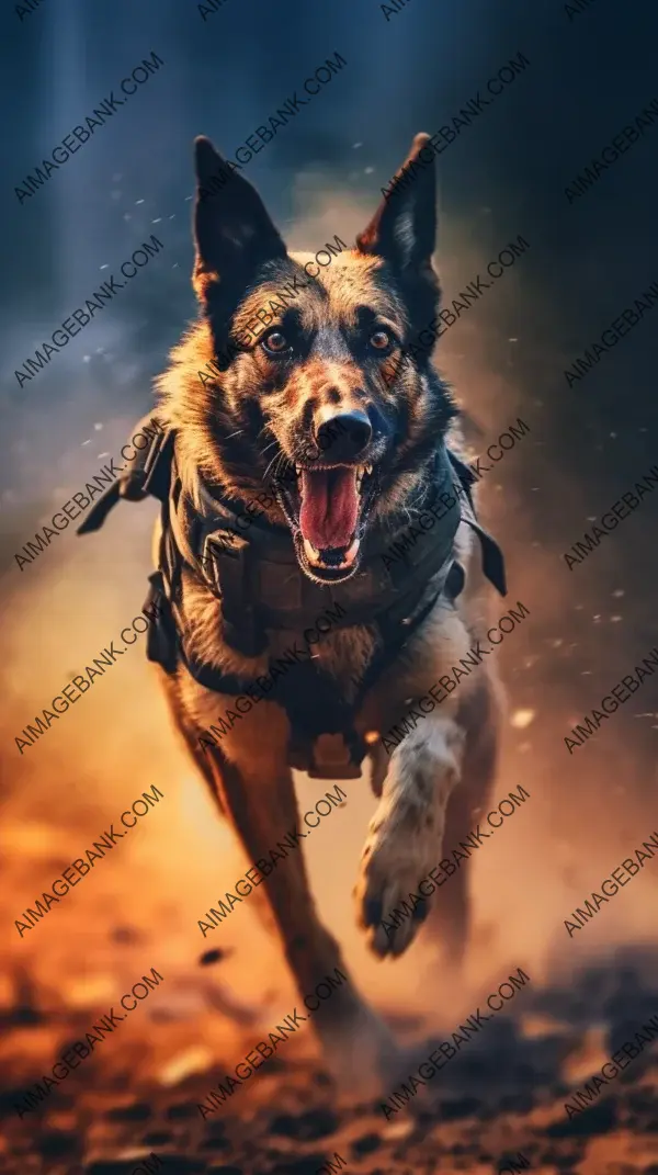 Cinematic Photo of a Battle Dog: Vest and Tact in Action