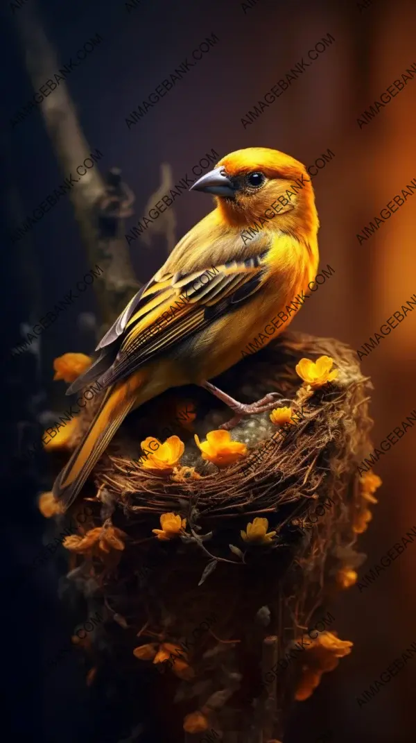 Tranquil Moments: Finch on Tree Branch