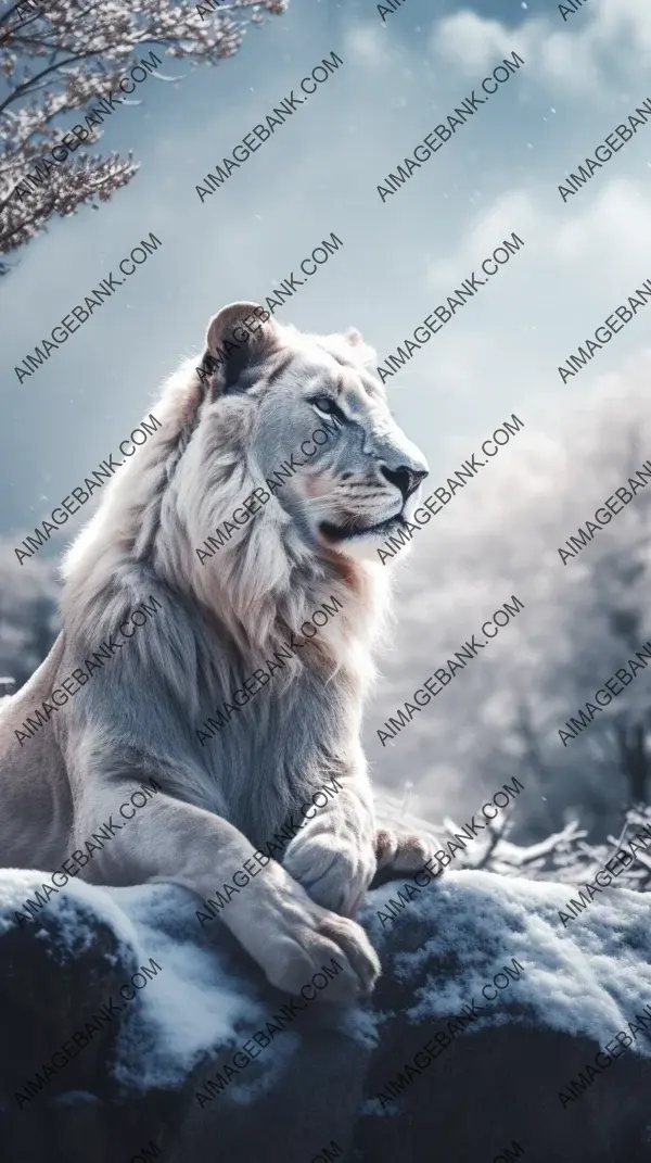 Majestic Lion: Winter King on the Rock