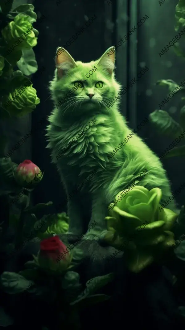 Nature&#8217;s Portrait: Realistic Cat in Green Surroundings