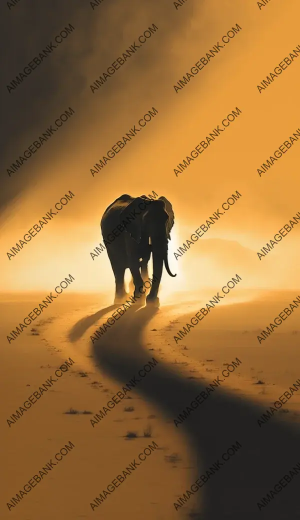 Minimalism on the Plains: Elephant in Dust-Storm Sunrise