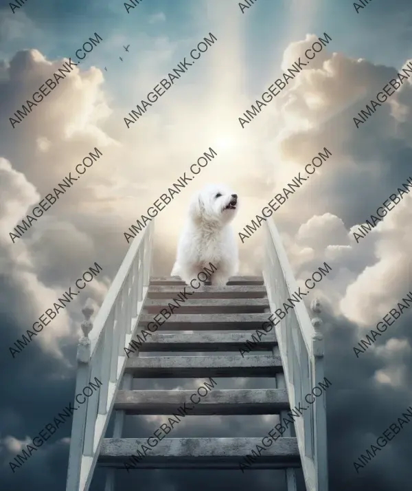 Top Shot: White Maltese Dog from a Ladder