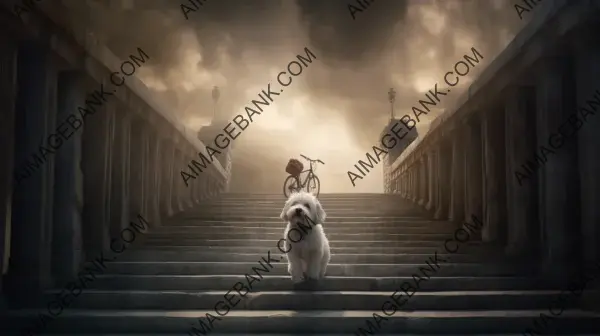 Cloudy Steps: Maltese Dog&#8217;s Staircase Adventure