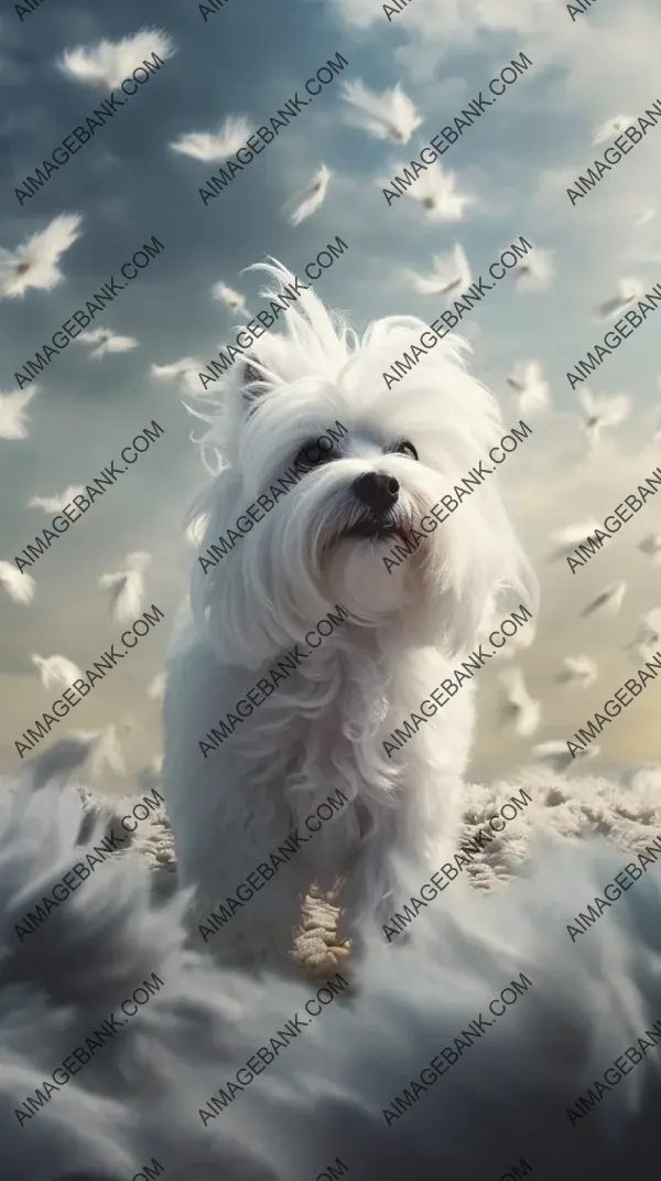 Cloud-Surfing Maltese Dog: Wallpaper Wonder