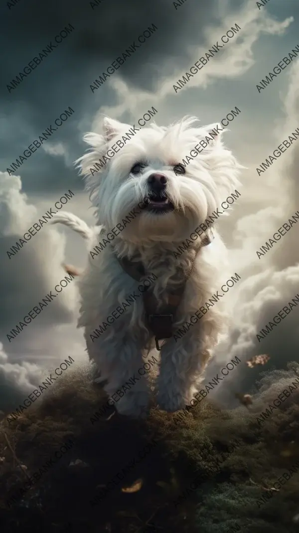 Skyward Paws: Maltese Dog&#8217;s Cloud Wallpaper
