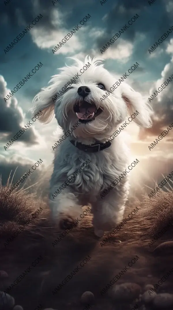 Cloudy Escapade: Maltese Dog&#8217;s Heavenly Wallpaper