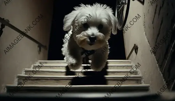 Stairway Glimpse: Maltese Dog&#8217;s View