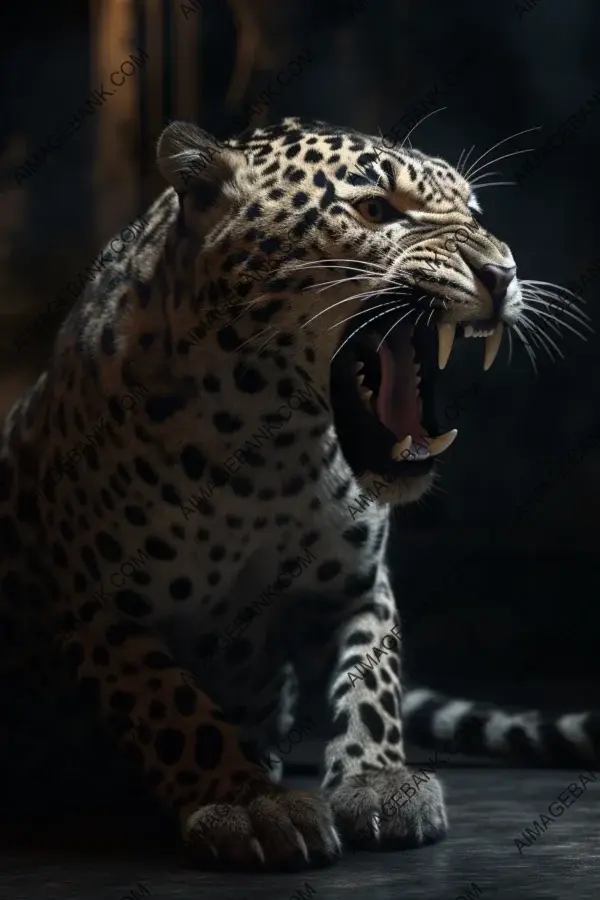 Feel ferocity of roaring leopard with long fangs