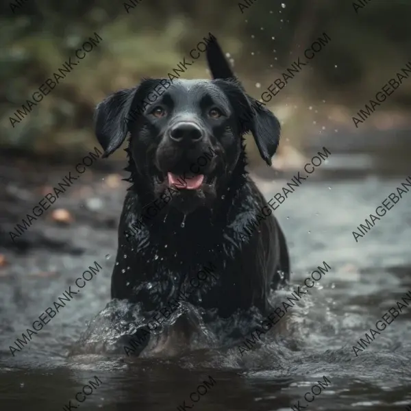 Pure Bliss: Labrador Playing in Stream