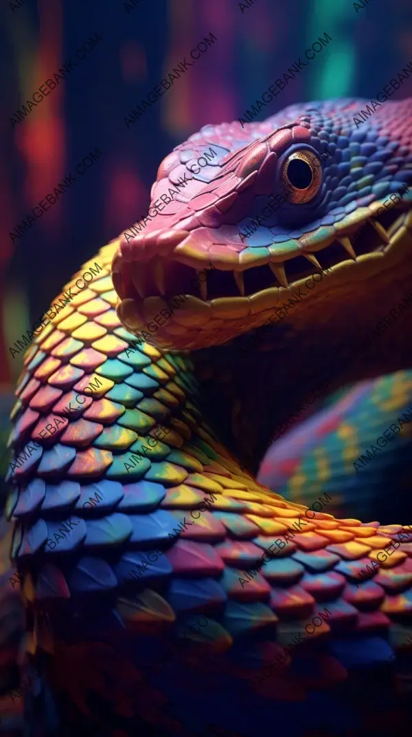 Colorful snake striking pose tongue extended