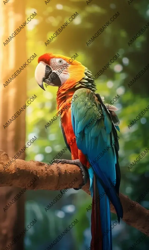 Macaw perched green branch outdoors stunning phot