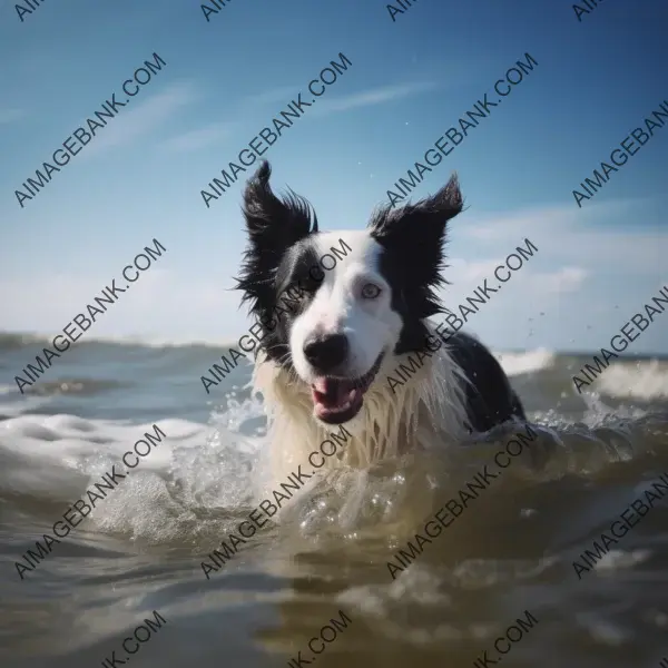 Immerse in playful spirit of Collie enjoying swim