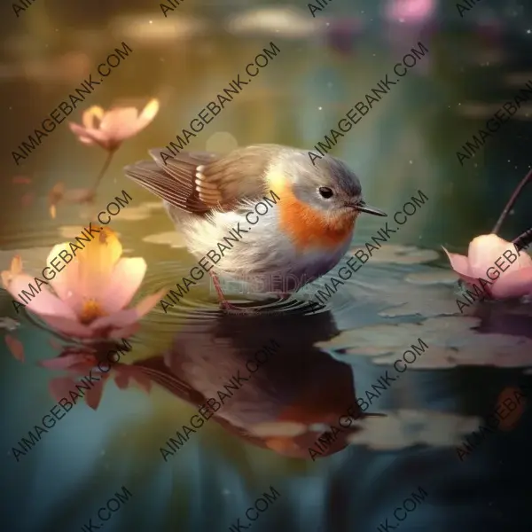 Perched Amidst Pond Reflections Bird