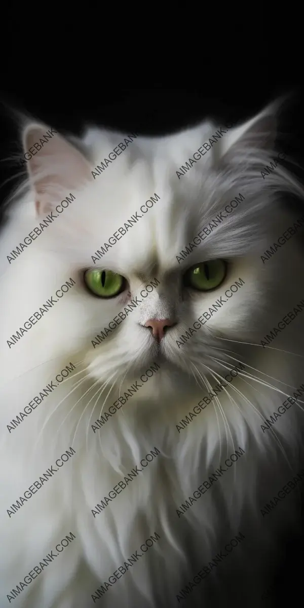 Unveil fluffy white beauty: Close-Up Portrait of Elegant Cat