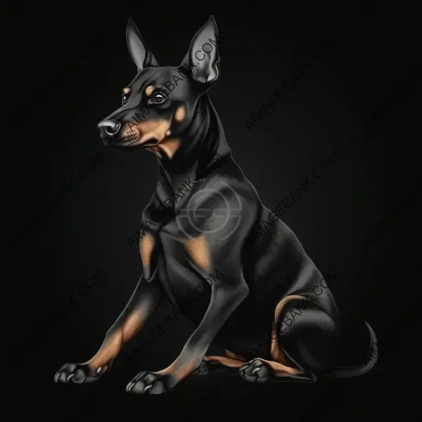 Illustration of a sitting black pinscher dog: Elegant and captivating