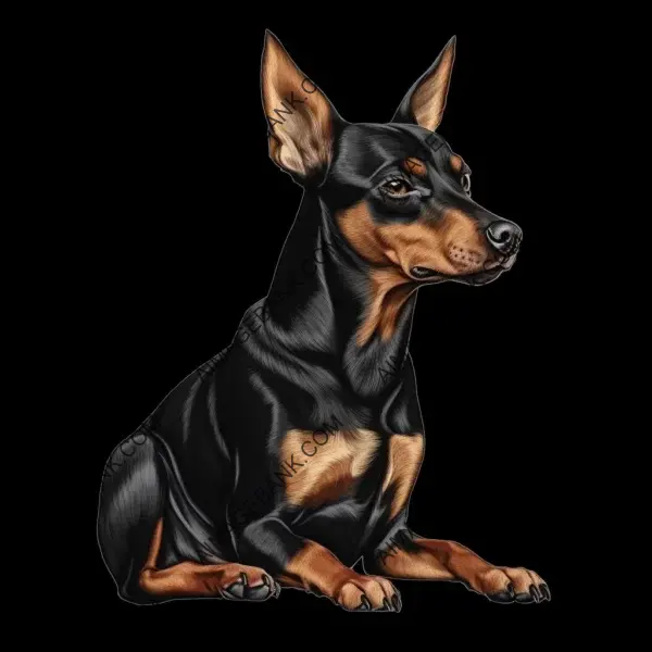 Black beauty: Illustration of a poised sitting pinscher dog