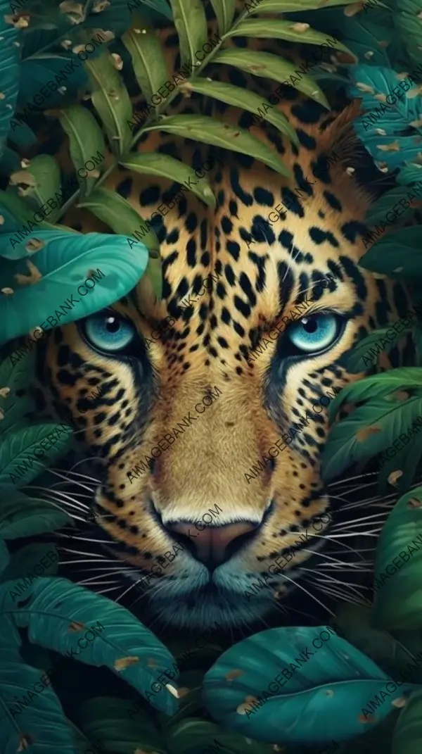 Leopard&#8217;s majestic gaze: Jungle leaves and captivating eyes