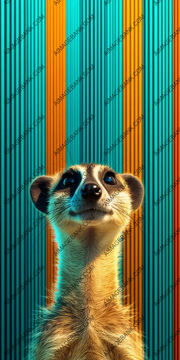 Playful meerkat&#8217;s pinstriped charm: Closeup photo