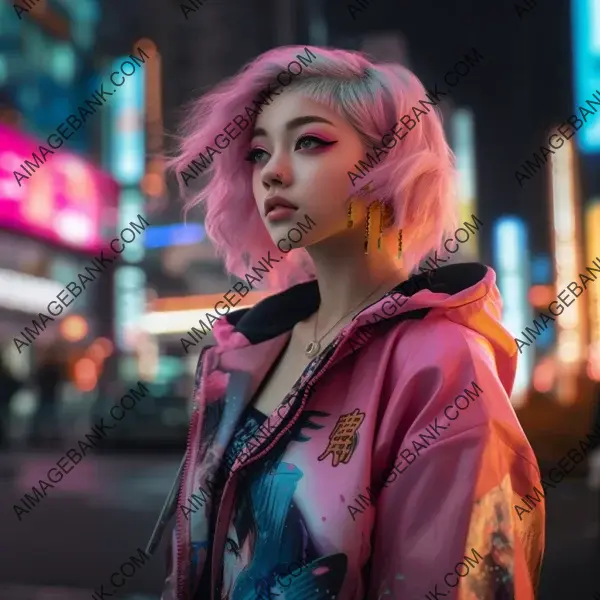 Singular presence of a woman in neon jacket.