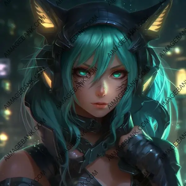 Duri: Ninja Girl with Cat Ears, Cyan Hair, and Green Eyes