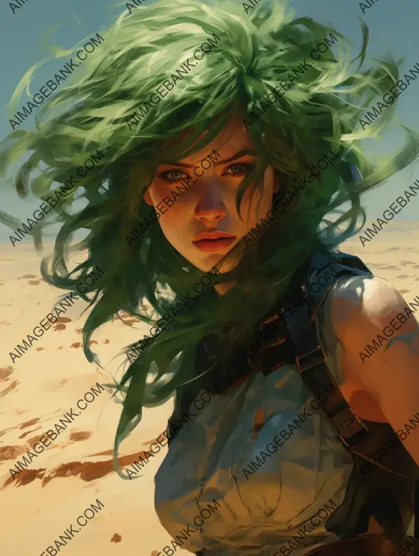 Green-Haired Enigma: Artist&#8217;s Illustration of a Captivating Woman.