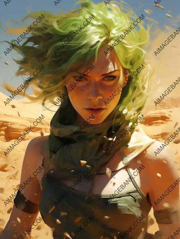 Ethereal Beauty: Artist&#8217;s Illustration of Woman with Green Hair.