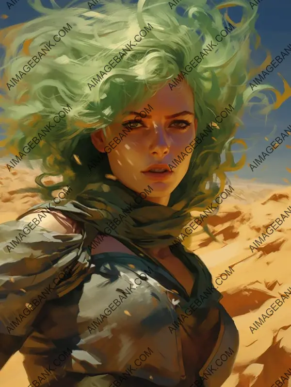 Artistic Vision: Woman with Green Hair in Stunning Illustration.