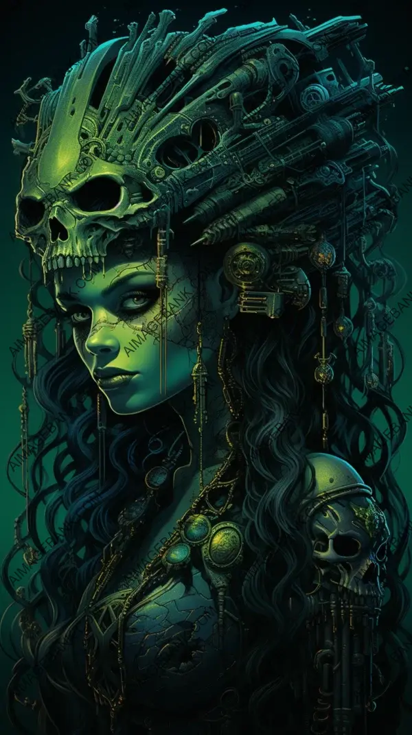 Eerie Beauty: Cybergoth Necromancer Theme Illustrated with Artistic Skill.