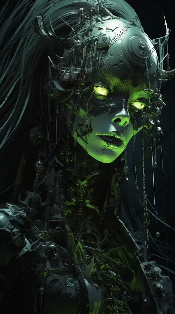 Gothic Allure: Cybergoth Necromancer Illustrated in Spellbinding Theme.