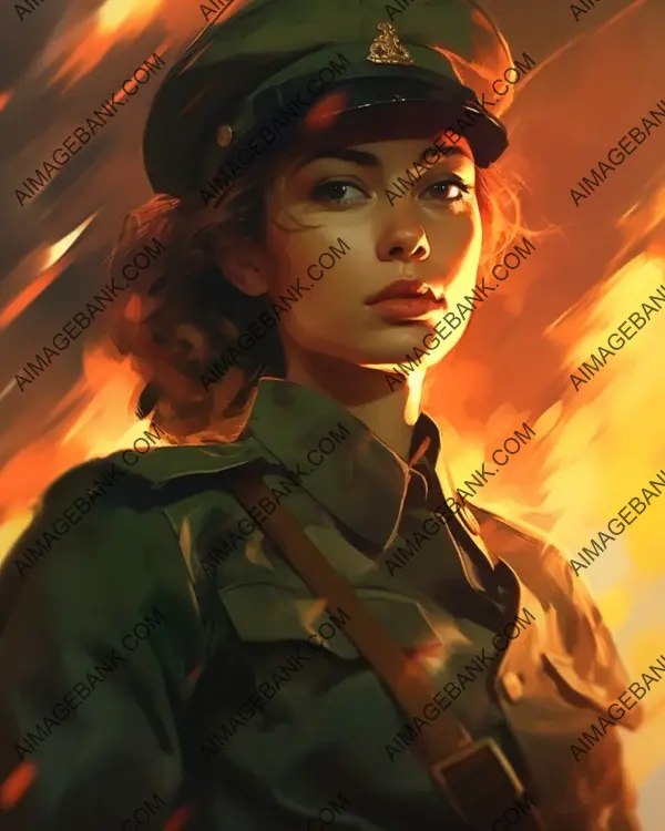 Military Chic: Illustrated Girl Rocks the Style in Uniform.