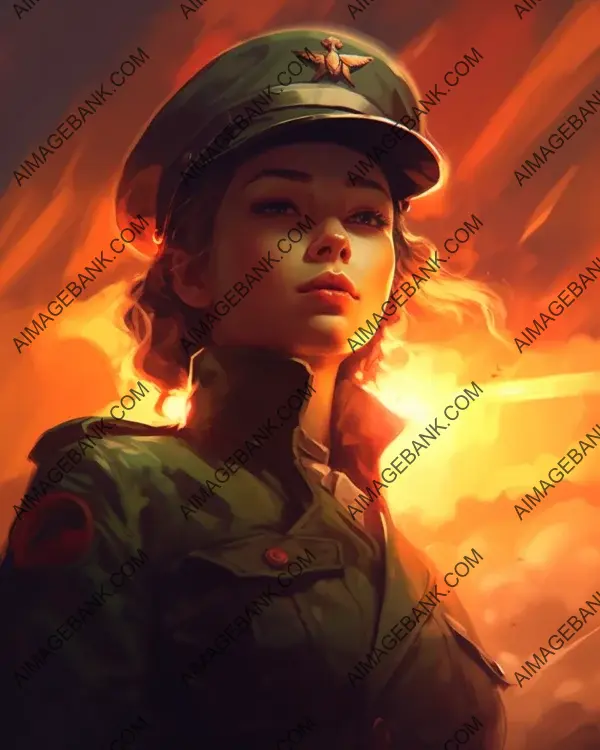 Combat Fashion: Illustrated Girl&#8217;s Bold Look in Military Uniform.