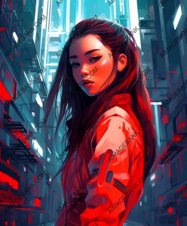 Captivating Gif of a Girl with Long Hair, Portraying Cyberpunk Style