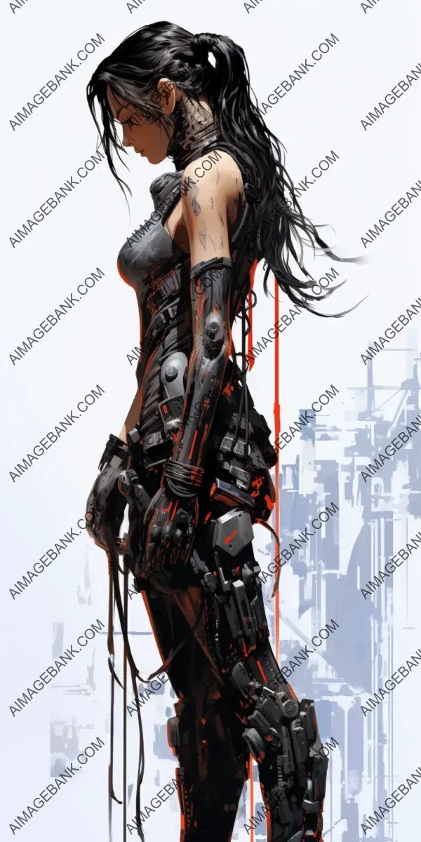 Cyborg Woman: Connected Profile with Full Body View