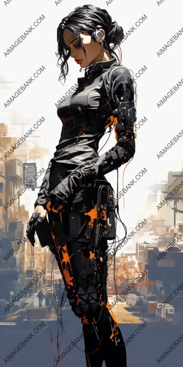 Full Body Woman Cyborg: Connected Profile View