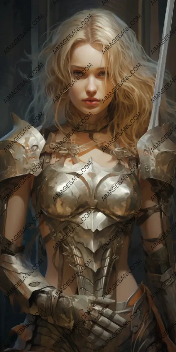 Warrior in Armor: Slender Female Holding Swords with Intensity