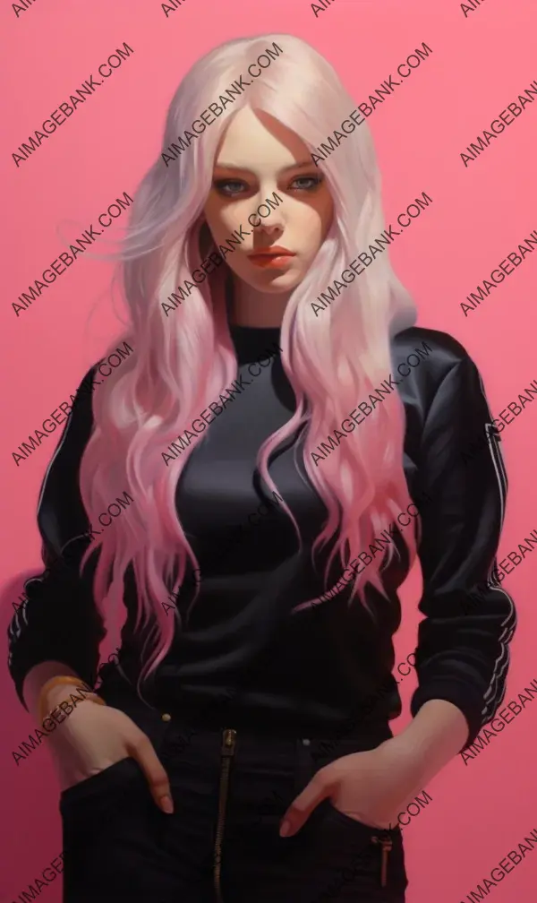 Lonely girl portrayed in pink and black