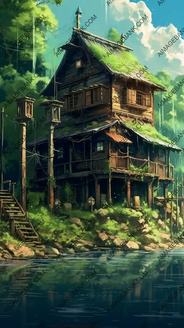Magical Forest: Fantasy Illustration of Wooden House
