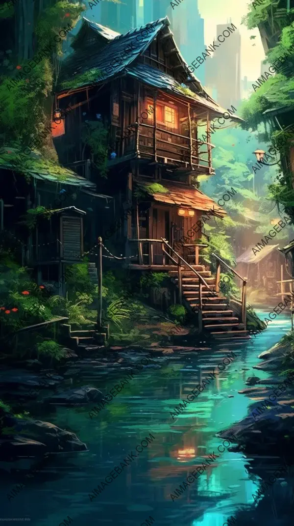 Mystical Wooden House: Fantasy Illustration of Forest