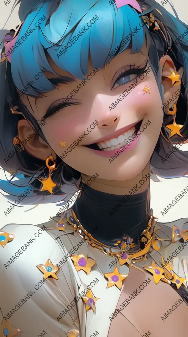 Hyper-punk style popstar girl with an artistic and photo-realistic smile.