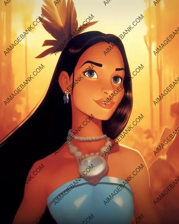 Pocahontas reimagined in an anime-inspired, cartoony style with a touch of MCU.