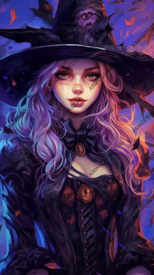 Aesthetic representation of an indigo illustrative witch in anime style